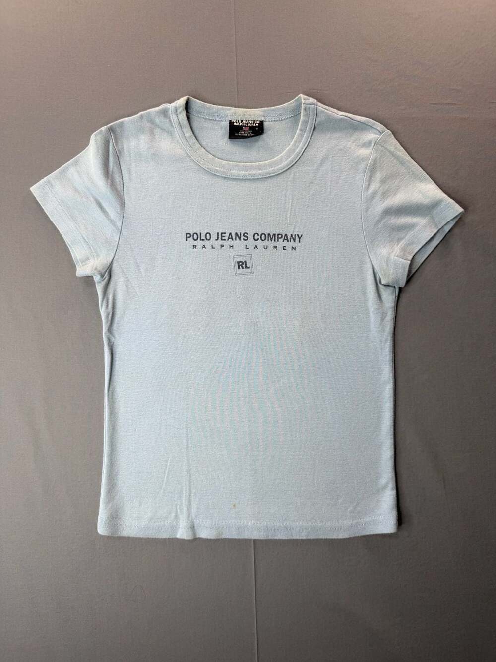 Vintage 90s Polo Jeans Co. Ralph Lauren Light Blue babydoll T-Shirt Size M